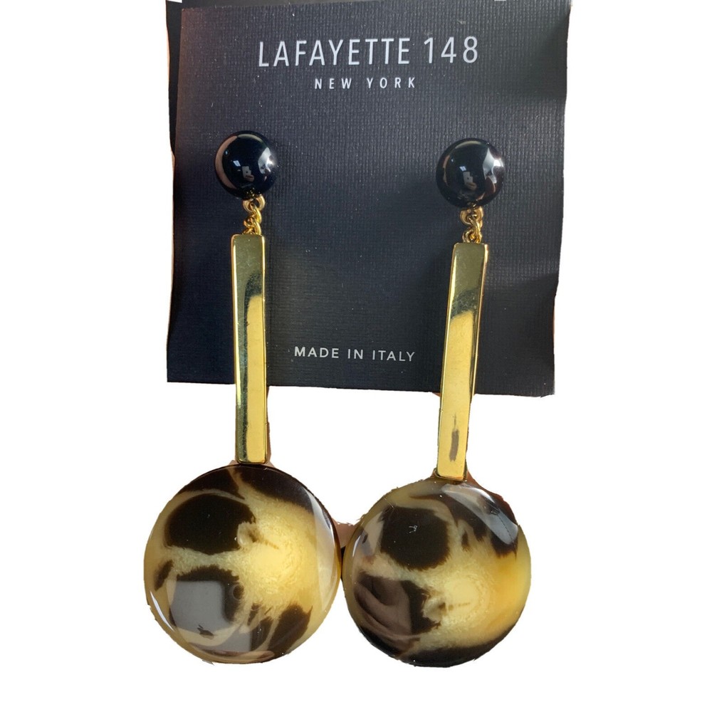 Lafayette 148 new York Disc Dangle Earrings brown beige statement 3” italy made